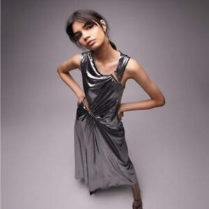 Topshop Metallic Silver Asymmetrical Dress